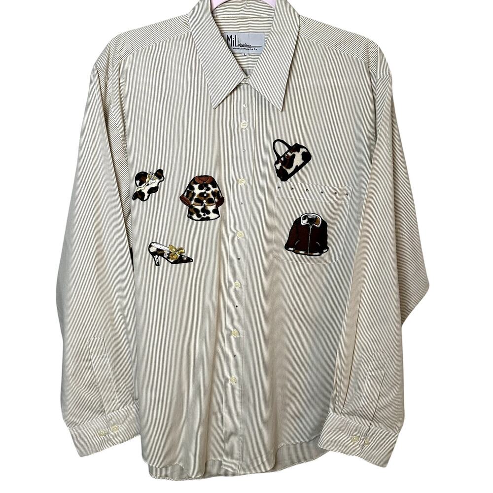 Vintage MILI DESIGNS | Long Sleeve Cream Pinstripe Blouse - Size Large